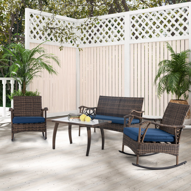 4 Pieces Wicker Rocking Set with Bungee Rope Seat - Image 6