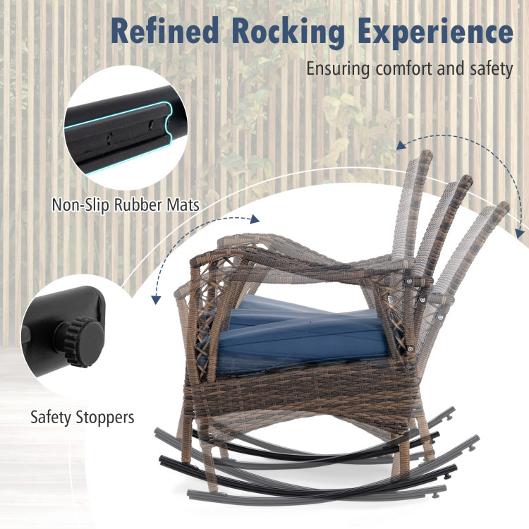 4 Pieces Wicker Rocking Set with Bungee Rope Seat - Image 7