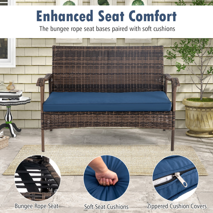 4 Pieces Wicker Rocking Set with Bungee Rope Seat - Image 9