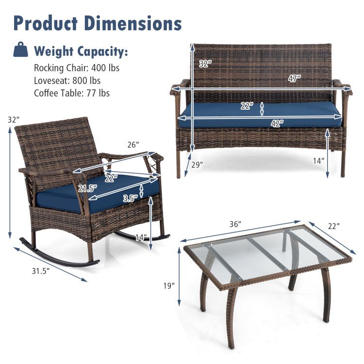 4 Pieces Wicker Rocking Set with Bungee Rope Seat - Image 5