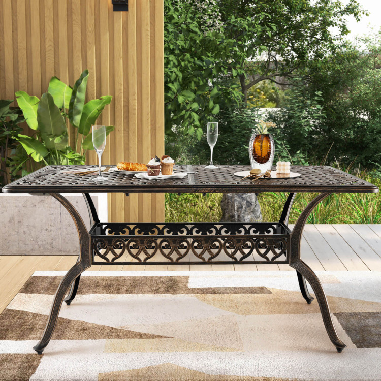 59 Inch Aluminum Patio Dining Table with Umbrella Hole fot 6 Persons - Image 2
