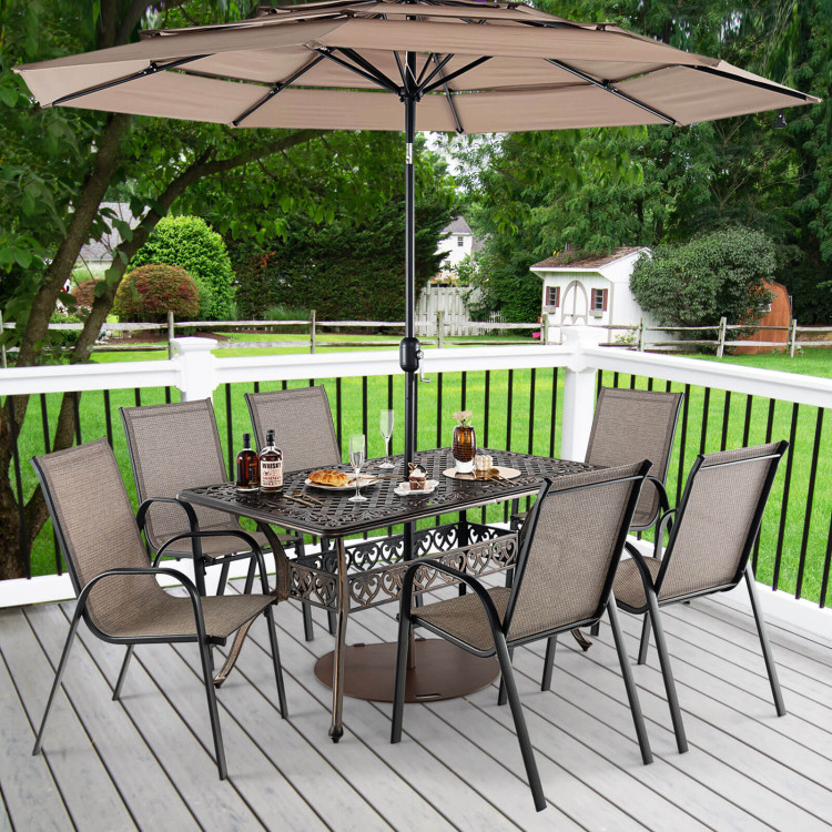 59 Inch Aluminum Patio Dining Table with Umbrella Hole fot 6 Persons - Image 3