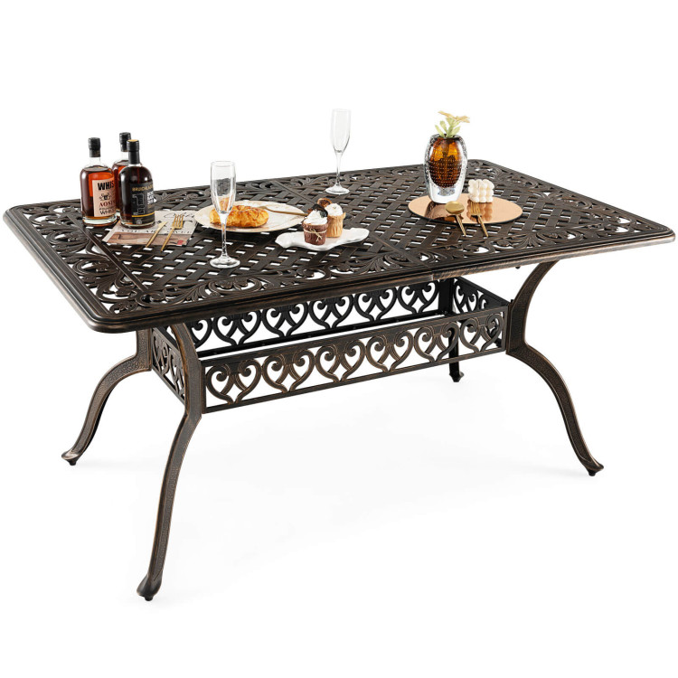 59 Inch Aluminum Patio Dining Table with Umbrella Hole fot 6 Persons - Image 4