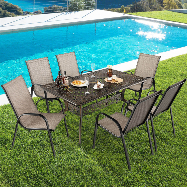 59 Inch Aluminum Patio Dining Table with Umbrella Hole fot 6 Persons - Image 6