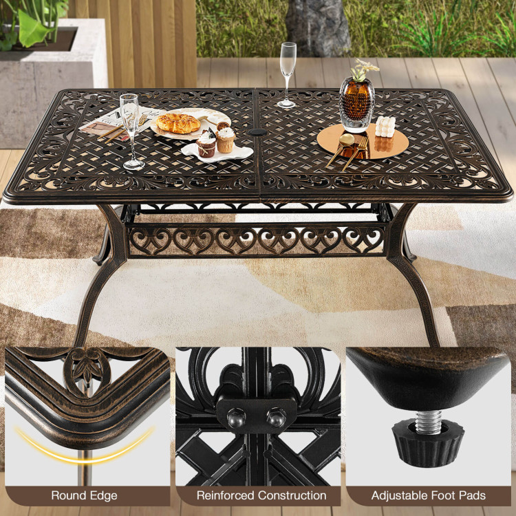 59 Inch Aluminum Patio Dining Table with Umbrella Hole fot 6 Persons - Image 7