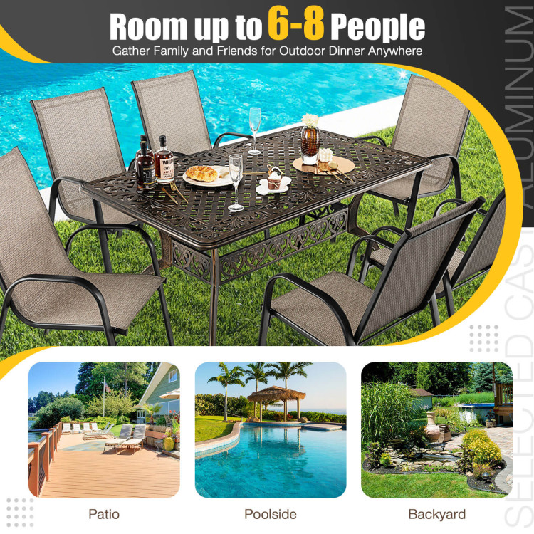 59 Inch Aluminum Patio Dining Table with Umbrella Hole fot 6 Persons - Image 8