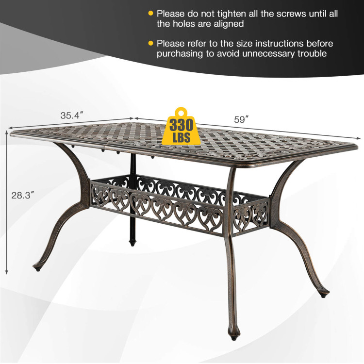 59 Inch Aluminum Patio Dining Table with Umbrella Hole fot 6 Persons - Image 5