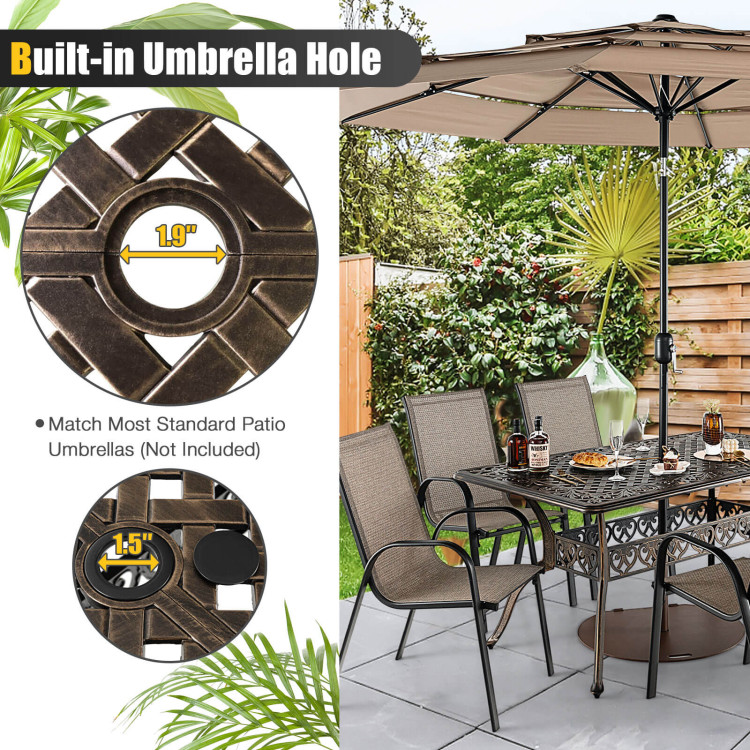 59 Inch Aluminum Patio Dining Table with Umbrella Hole fot 6 Persons - Image 9