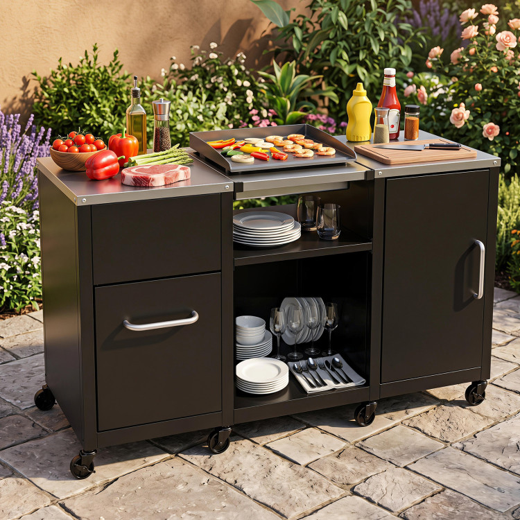59" Outdoor Grill Table with 2 Removable Shelves and Stainless Steel Top - Image 2