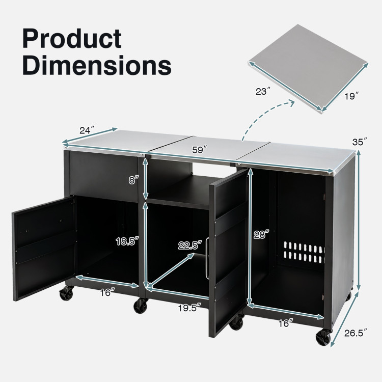 59" Outdoor Grill Table with 2 Removable Shelves and Stainless Steel Top - Image 4