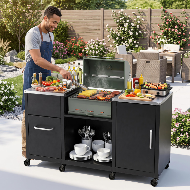 59" Outdoor Grill Table with 2 Removable Shelves and Stainless Steel Top - Image 5