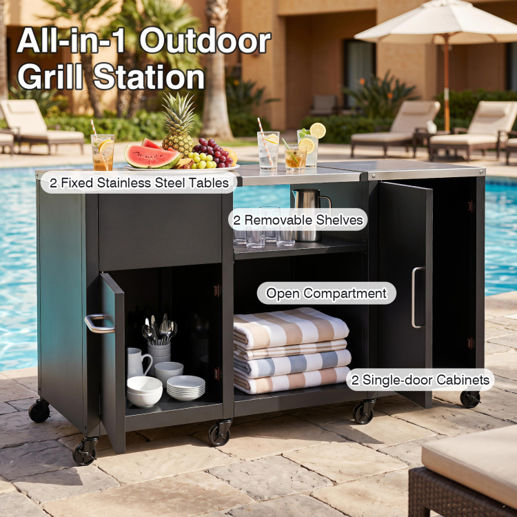 59" Outdoor Grill Table with 2 Removable Shelves and Stainless Steel Top - Image 6