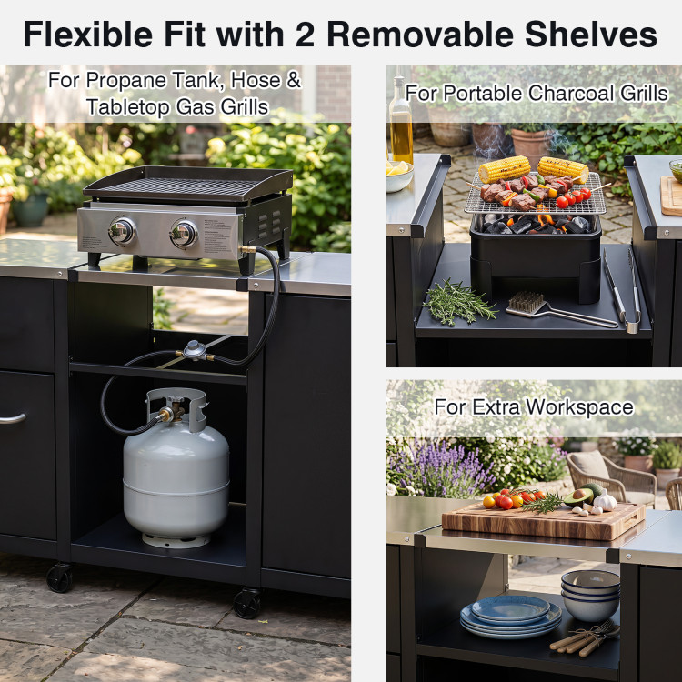 59" Outdoor Grill Table with 2 Removable Shelves and Stainless Steel Top - Image 7