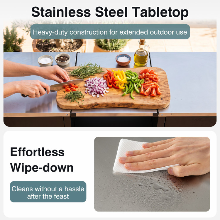 59" Outdoor Grill Table with 2 Removable Shelves and Stainless Steel Top - Image 8