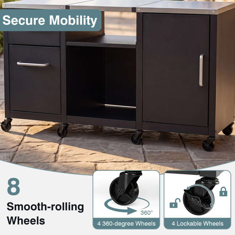 59" Outdoor Grill Table with 2 Removable Shelves and Stainless Steel Top - Image 9