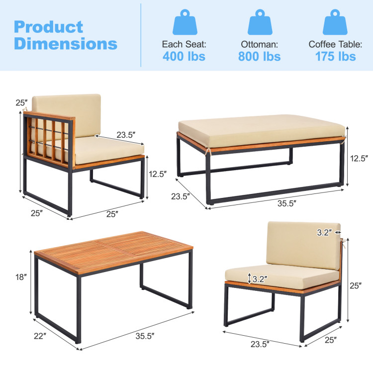 5 Pieces Patio Furniture Set Acacia Wood Sectional Set with Heavy-Duty Metal Frame - Image 5