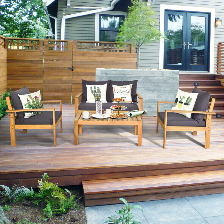 Outdoor 4 Pieces Acacia Wood Chat Set with Water Resistant Cushions - Image 7