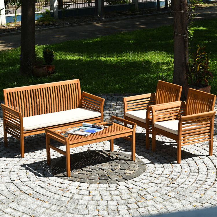 4 Pieces Outdoor Acacia Wood Sofa Furniture Set - Image 6