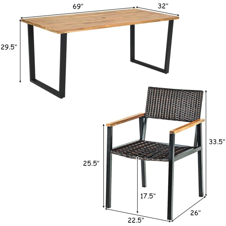 Patented 7 Pieces Outdoor Dining Set with Large Acacia Wood Table Top - Image 5