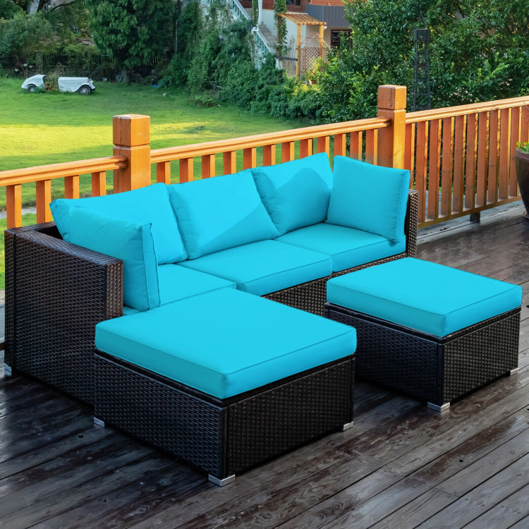 5 Pieces Patio Sectional Rattan Furniture Set with Ottoman Table - Image 8