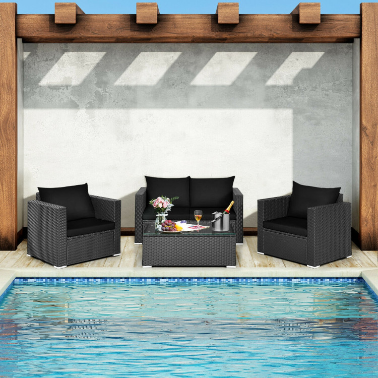 4 Pieces Patio Rattan Conversation Set with Padded Cushions - Image 6