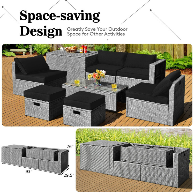 8 Pieces Patio Rattan Furniture Set with Storage Waterproof Cover and Cushion - Image 5