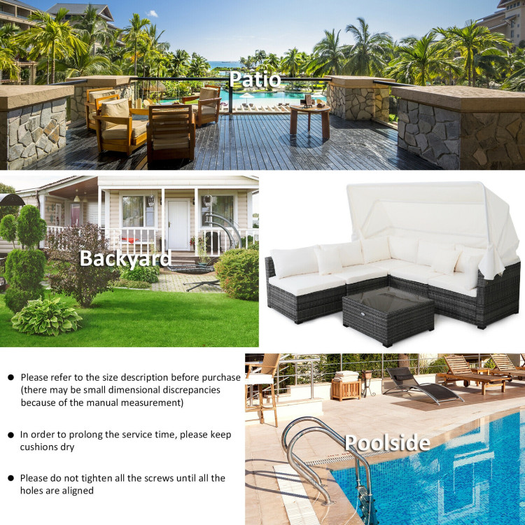 6 Pieces Patio Rattan Furniture Set with Retractable Canopy - Image 6