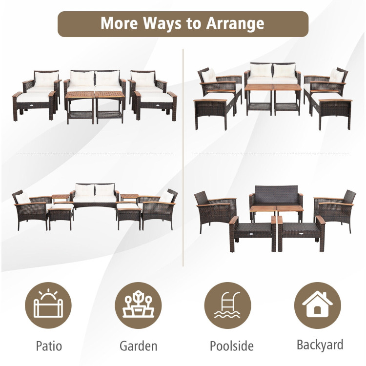 7 Pieces Patio Rattan Cushioned Conversation Furniture Set - Image 3