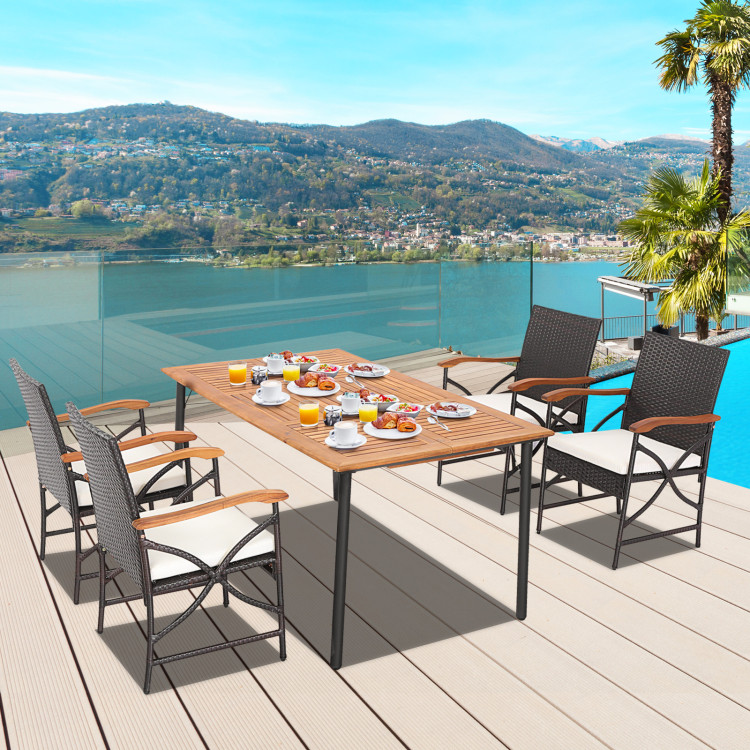 5/7-Piece Outdoor Dining Set with Acacia Wood Table - Image 2