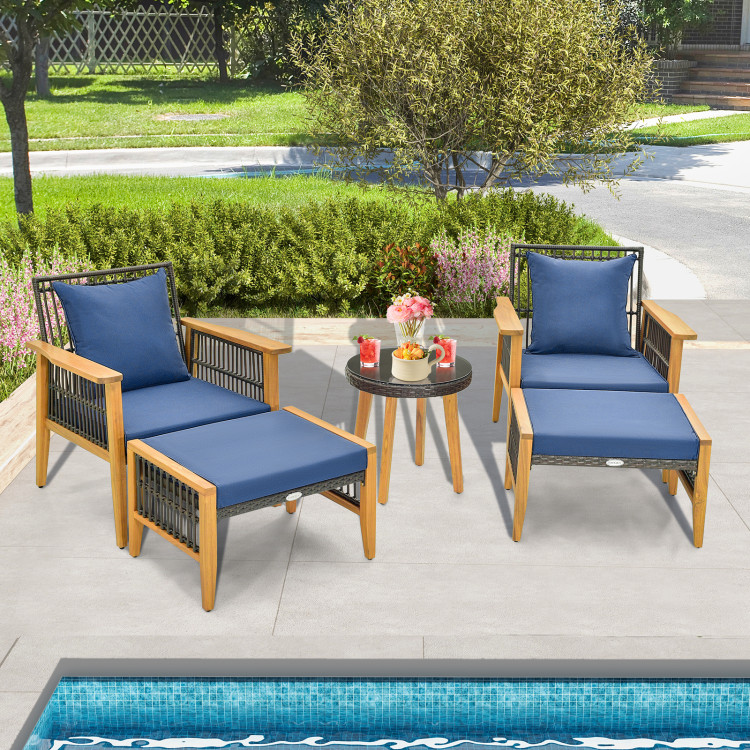 5 Piece Patio Furniture Set with Coffee Table and 2 Ottomans - Image 2