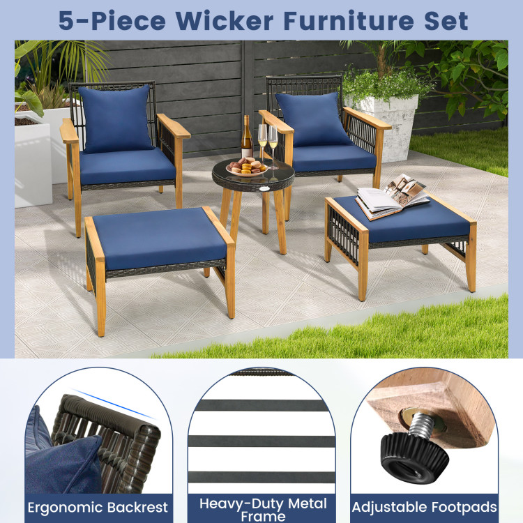 5 Piece Patio Furniture Set with Coffee Table and 2 Ottomans - Image 10