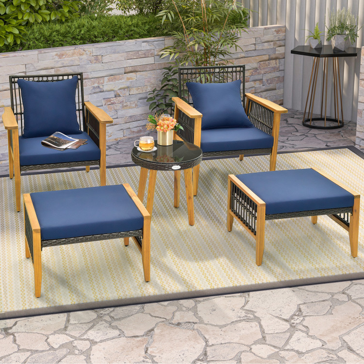 5 Piece Patio Furniture Set with Coffee Table and 2 Ottomans - Image 3
