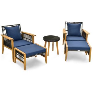 5 Piece Patio Furniture Set with Coffee Table and 2 Ottomans