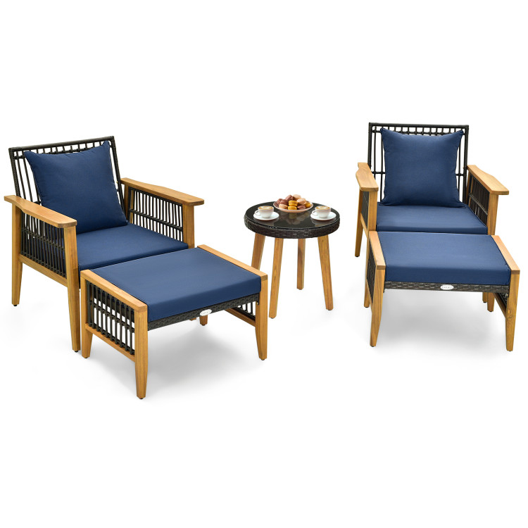 5 Piece Patio Furniture Set with Coffee Table and 2 Ottomans - Image 4