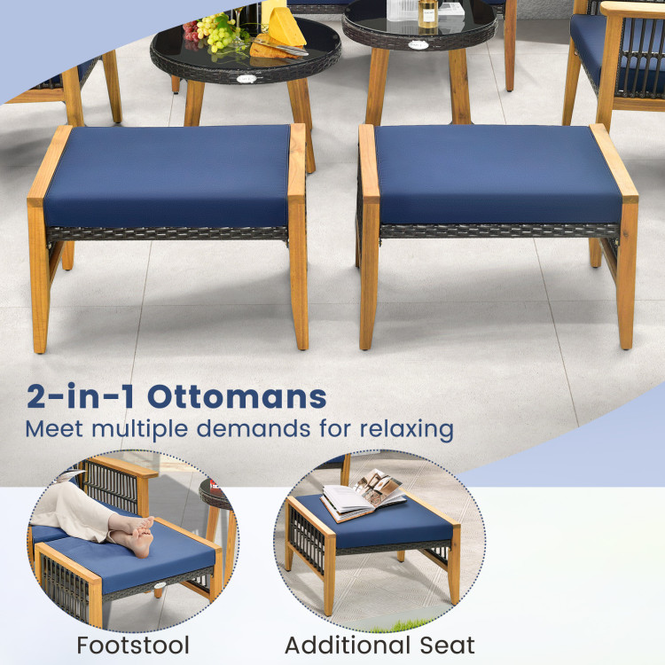 5 Piece Patio Furniture Set with Coffee Table and 2 Ottomans - Image 7