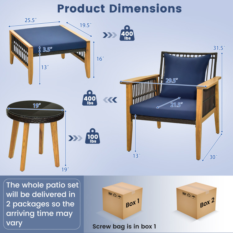 5 Piece Patio Furniture Set with Coffee Table and 2 Ottomans - Image 5
