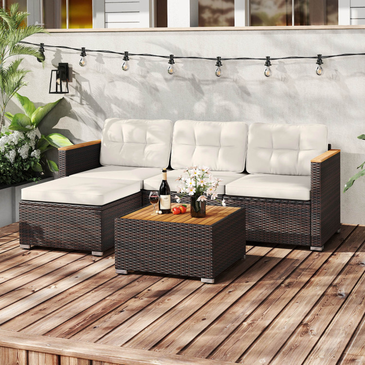 5-Piece Wicker Conversation Set Rattan Set with Cushions and Coffee Table - Image 2