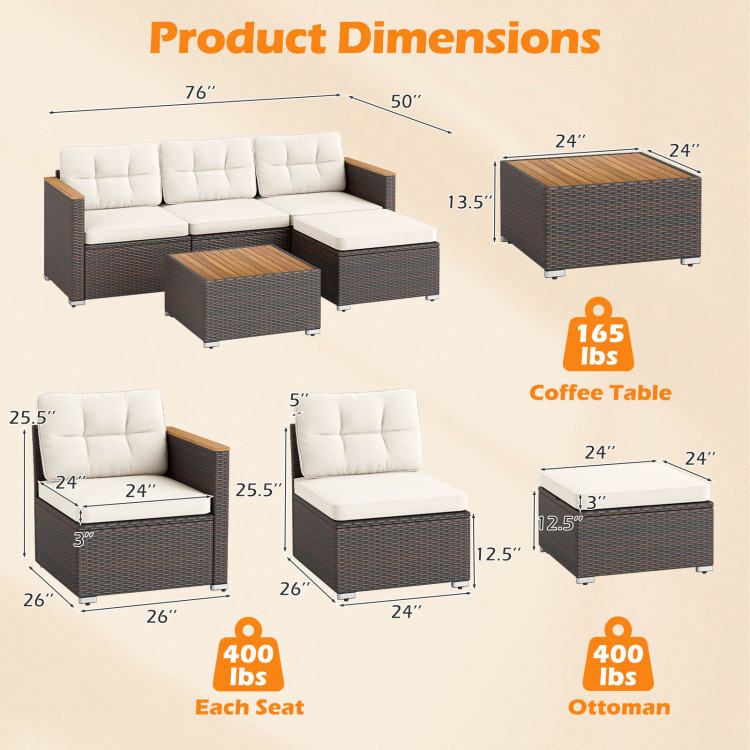 5-Piece Wicker Conversation Set Rattan Set with Cushions and Coffee Table - Image 5