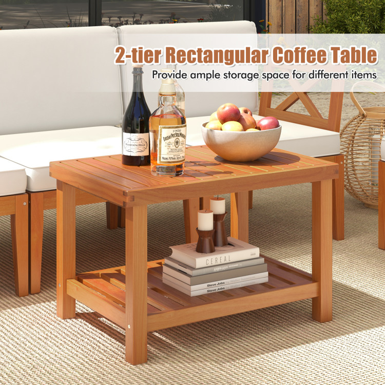 5 Pieces Acacia Wood Patio Furniture Set Outdoor Sectional Conversation Set with Cushions - Image 10