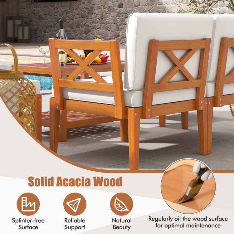 5 Pieces Acacia Wood Patio Furniture Set Outdoor Sectional Conversation Set with Cushions - Image 7