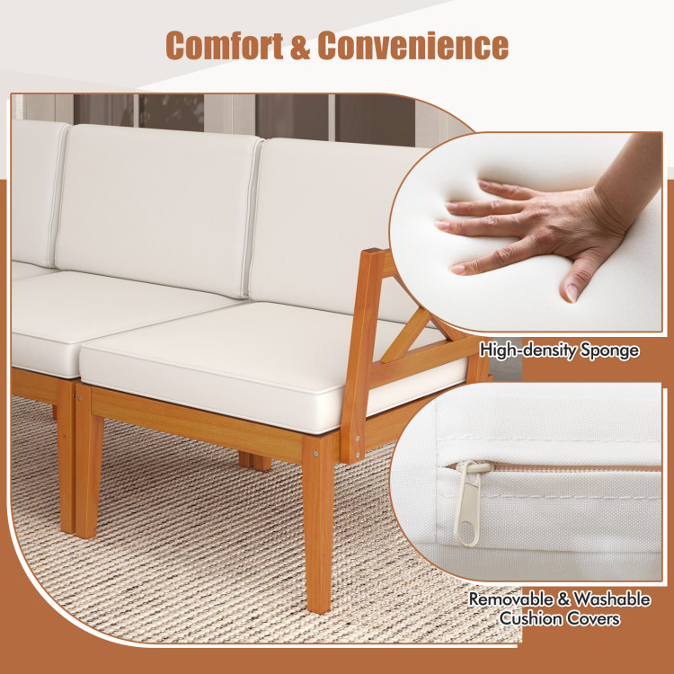 5 Pieces Acacia Wood Patio Furniture Set Outdoor Sectional Conversation Set with Cushions - Image 8