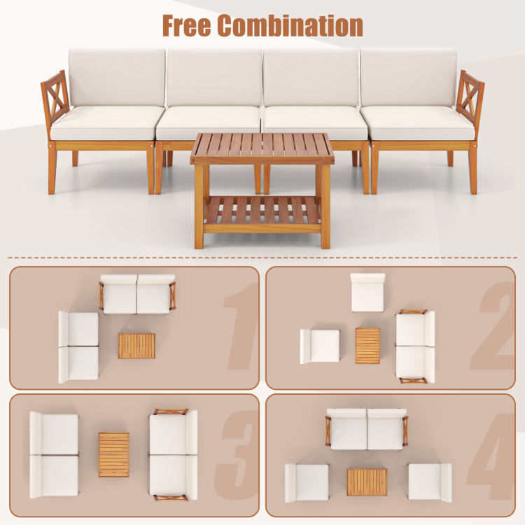 5 Pieces Acacia Wood Patio Furniture Set Outdoor Sectional Conversation Set with Cushions - Image 9