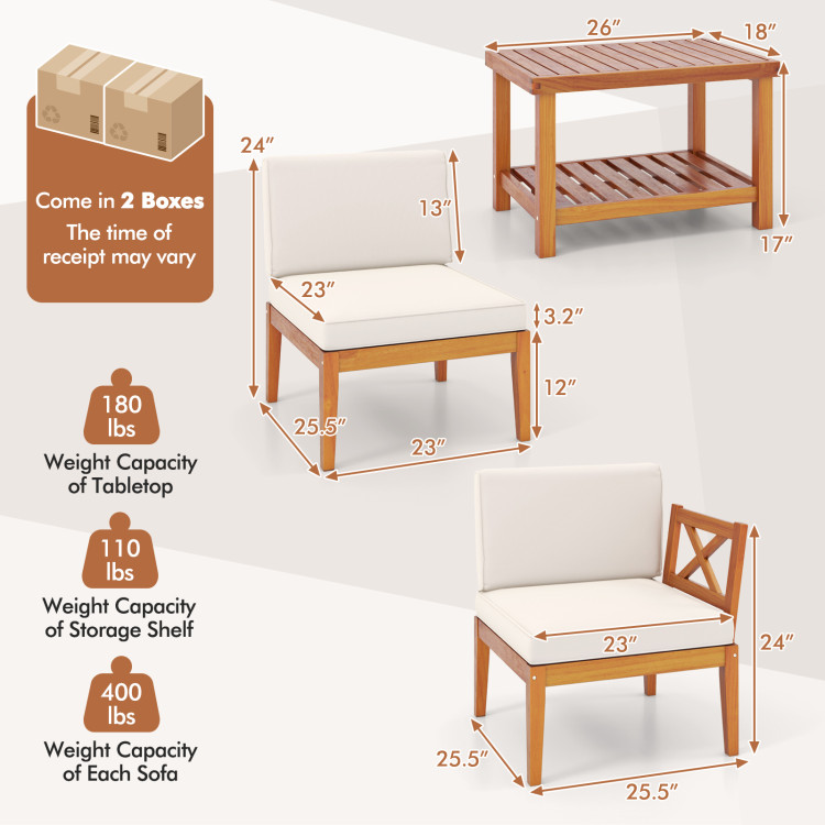 5 Pieces Acacia Wood Patio Furniture Set Outdoor Sectional Conversation Set with Cushions - Image 5