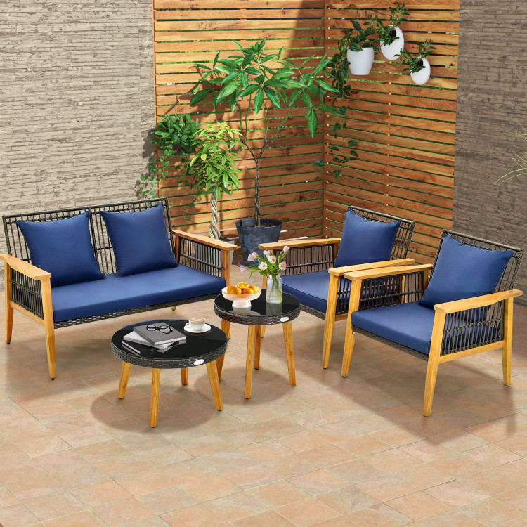 5 Piece Outdoor Conversation Set with 2 Coffee Tables for Backyard Poolside - Image 2