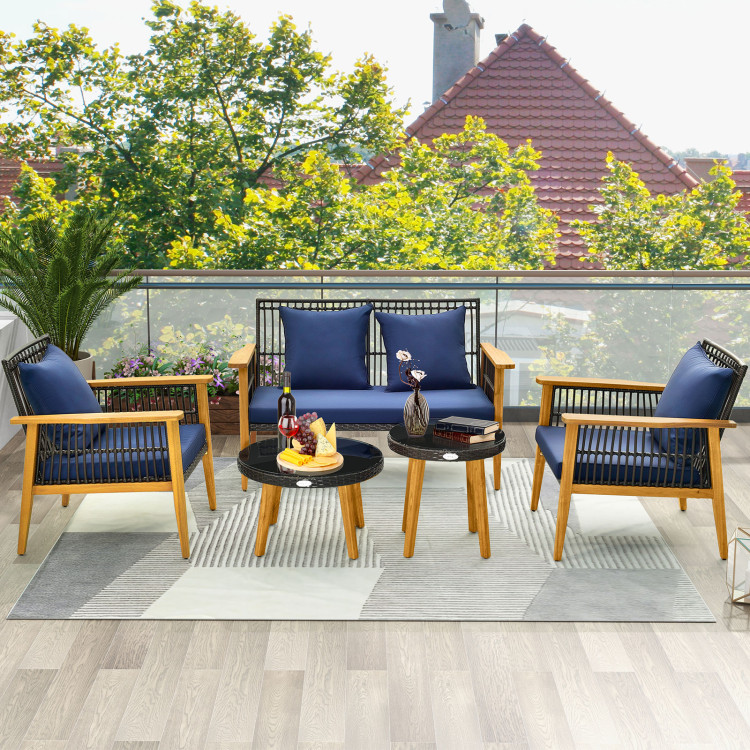 5 Piece Outdoor Conversation Set with 2 Coffee Tables for Backyard Poolside - Image 3
