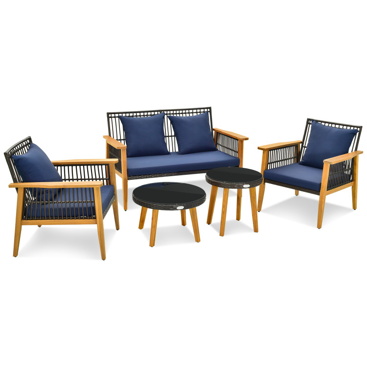 5 Piece Outdoor Conversation Set with 2 Coffee Tables for Backyard Poolside - Image 4