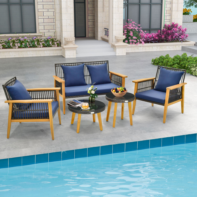 5 Piece Outdoor Conversation Set with 2 Coffee Tables for Backyard Poolside - Image 6