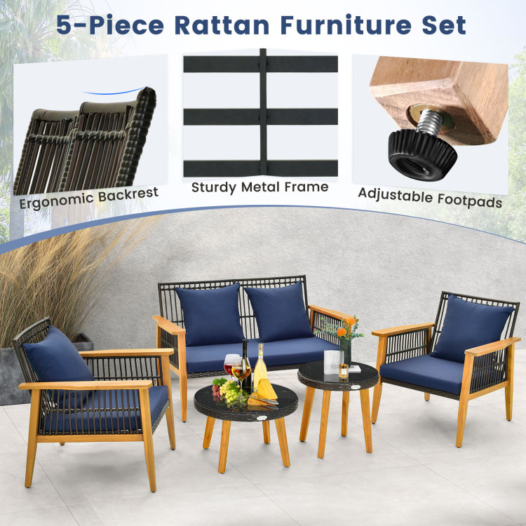 5 Piece Outdoor Conversation Set with 2 Coffee Tables for Backyard Poolside - Image 7