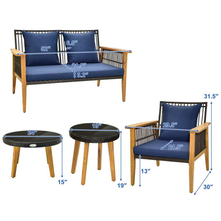 5 Piece Outdoor Conversation Set with 2 Coffee Tables for Backyard Poolside - Image 5
