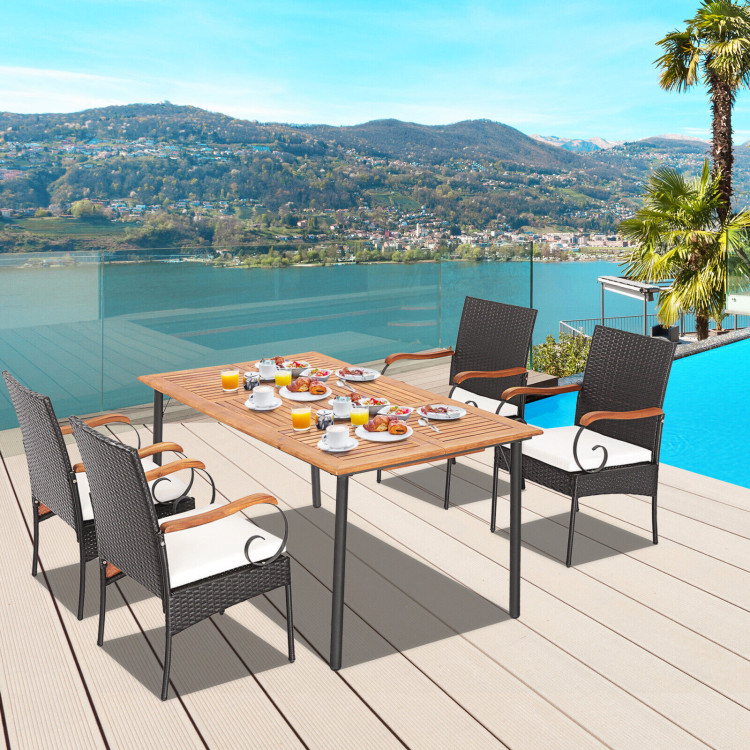 5 Pieces Patio Wicker Dining Set with Detachable Cushion and Umbrella Hole - Image 2